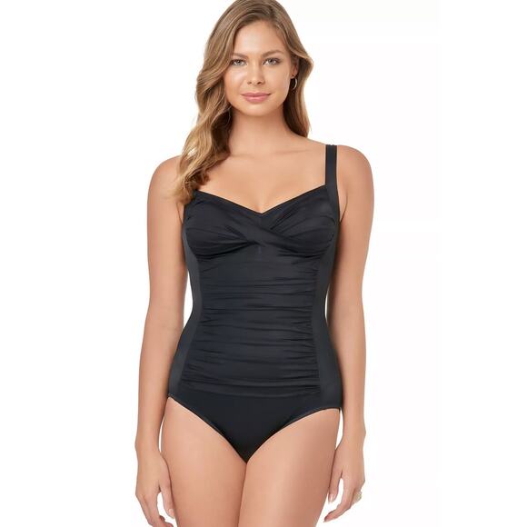 Croft &‎ Barrow Body Sculptor Control One-Piece Swimsuit in Black Size 10 - Picture 1 of 11